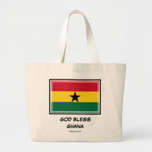 GHANA FLAG   God Bless   Patriotic   Ghanaian Large Tote Bag