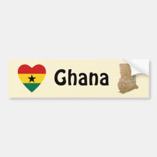 Ghana Flag Heart + Map Bumper Sticker