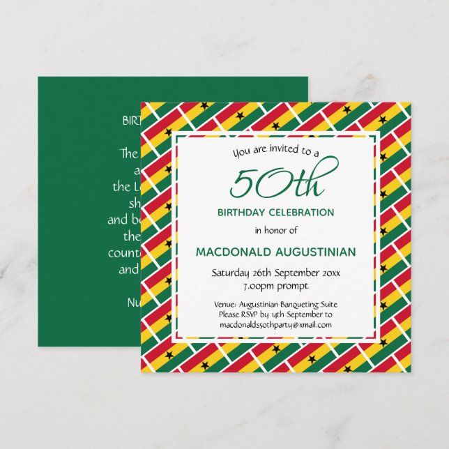 GHANA FLAG Personalised 50th Birthday Invitation (Front/Back)