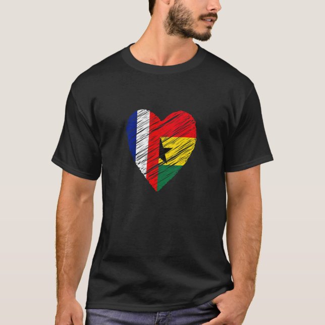 Ghana France Heart French Flag Ghanaian Flag Love  T-Shirt (Front)