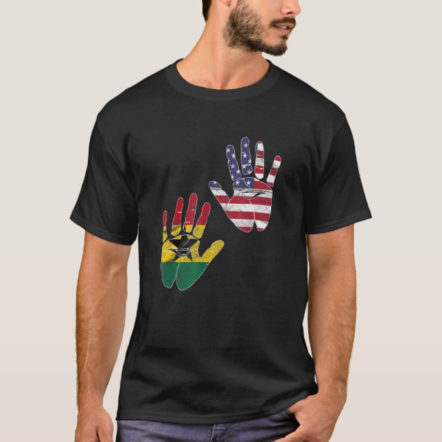Ghana Ghanaian America American Flag Hand Mixed Dn T-Shirt (Front)
