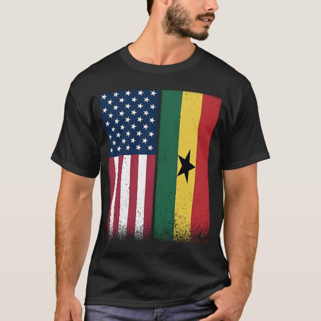 Ghana  Ghanaian American Flags Proud USA Ghana T-Shirt (Front)