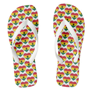 Ghana Ghanaian Flag Colours Hearts Pattern Flip Flops