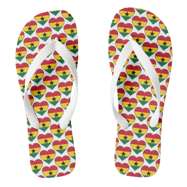 Ghana Ghanaian Flag Colours Hearts Pattern Flip Flops (Footbed)