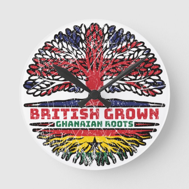 Ghana Ghanaian Uk United Kingdom British Tree Round Clock (Front)