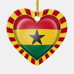 Ghana Heart Flag with Star Burst Ceramic Tree Decoration
