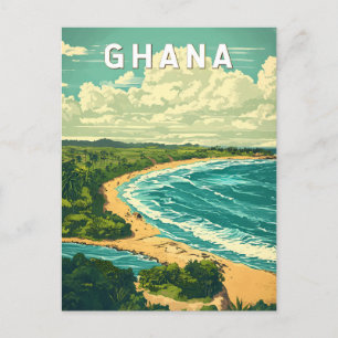Ghana Illustration Travel Art Vintage Postcard