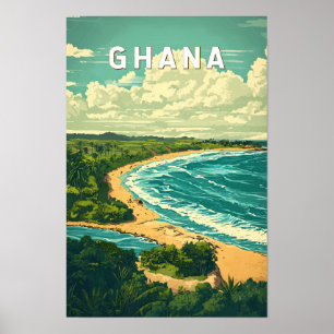Ghana Illustration Travel Art Vintage Poster