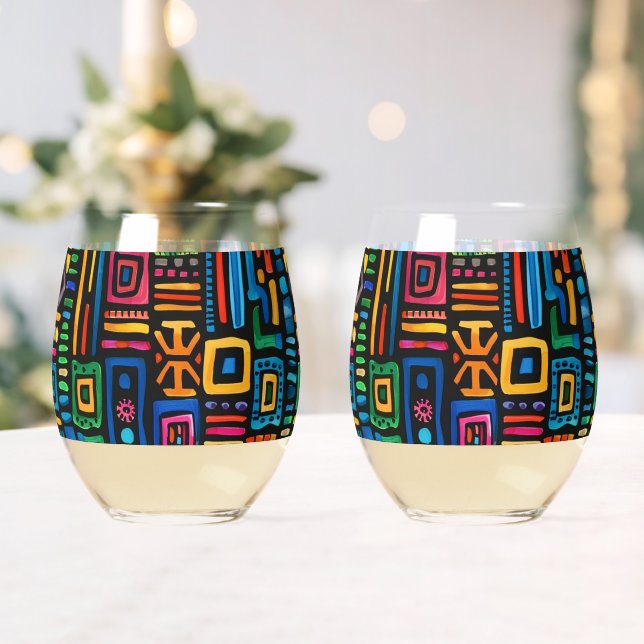 Ghana Kente Stemless Wine Glass (Insitu (Wedding))