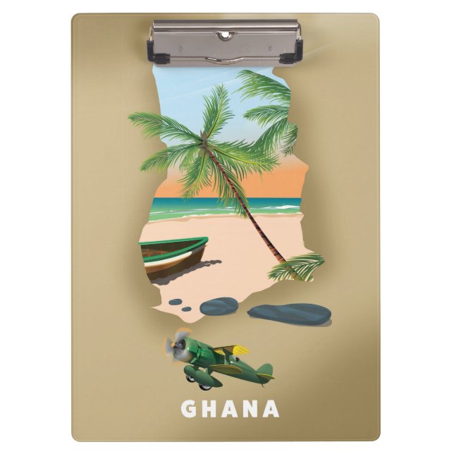 Ghana map illustrated travel poster. clipboard (Front)