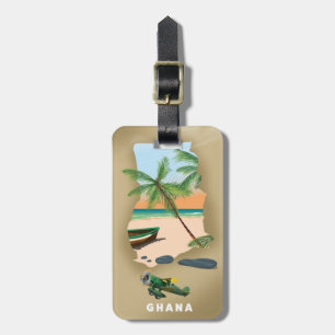 Ghana map illustrated travel poster. luggage tag