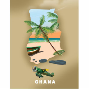Ghana map illustrated travel poster. photo sculpture magnet