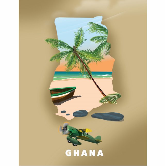 Ghana map illustrated travel poster. photo sculpture magnet (Front)