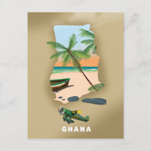 Ghana map illustrated travel poster. postcard
