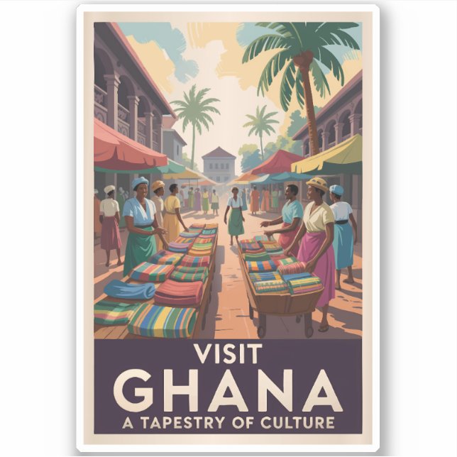 Ghana Market Illustration Travel Art Vintage (Front)