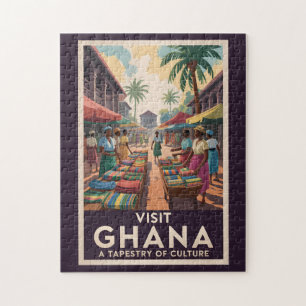 Ghana Market Illustration Travel Art Vintage Jigsaw Puzzle