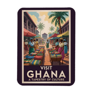 Ghana Market Illustration Travel Art Vintage Magnet