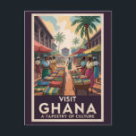 Ghana Market Illustration Travel Art Vintage Postcard<br><div class="desc">Ghana retro vector travel design. Ghana offers a rich cultural heritage,  historic landmarks,  and diverse natural beauty,  from the bustling streets of Accra to the canopy walkways of Kakum and historic forts of Cape Coast.</div>