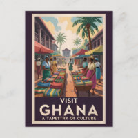 Ghana Market Illustration Travel Art Vintage