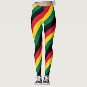 Ghana National Flag Colours Diagonal Striped Leggings