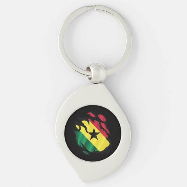 Ghana Ripped Flag Key Ring (Front)