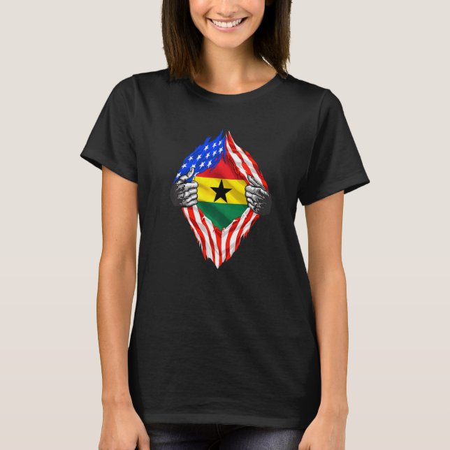Ghana Roots Usa Flag Patriotic Super Ghanaian Heri T-Shirt (Front)