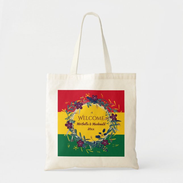 GHANA WEDDING WELCOME Floral Personalised Tote Bag (Front)