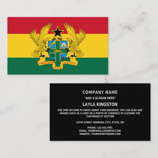 Ghanaian Flag & Coat of Arms, Flag of Ghana Business Card (Front/Back)