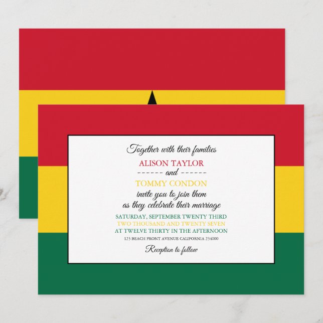 Ghanaian Flag, Flag of Ghana Wedding Invitation (Front/Back)