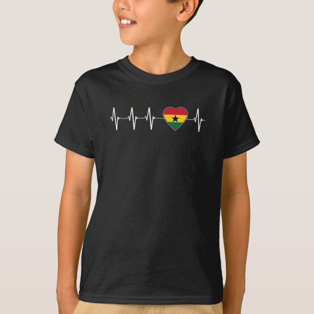 Ghanaian Heartbeat I Love Ghana Flag heart Pride T-Shirt (Front)