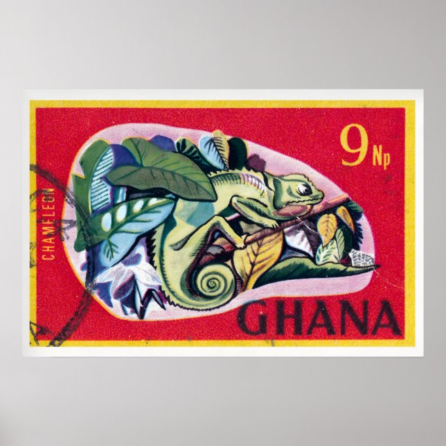 Ghanaian Vintage Chameleon Print - Postage Stam (Front)
