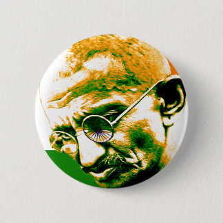 Ghandi in orange green and white with flag 6 cm round badge