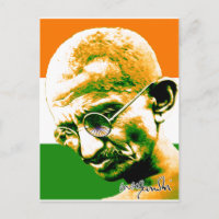 Ghandi in orange green and white with flag