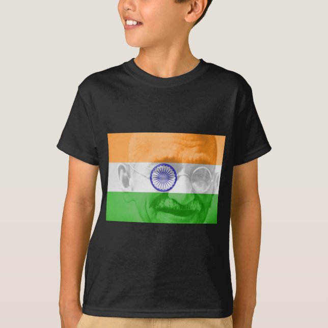 Ghandi on Indian Flag T-Shirt (Front)