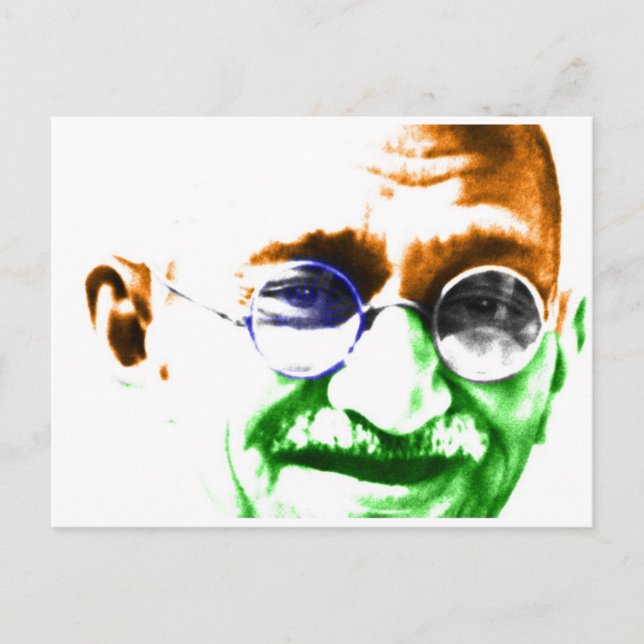 Ghandi on Subtle Indian Flag Postcard (Front)