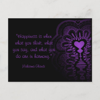 Ghandi quote india henna purple heart love pink postcard