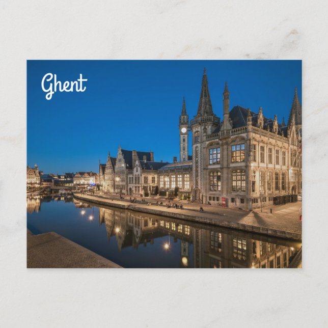 Ghent Belgium Cityscape at Night Photo Postcard (Front)