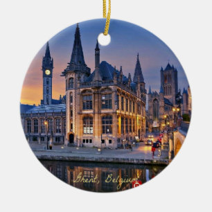 Ghent, Belgium setting sun Ceramic Tree Decoration
