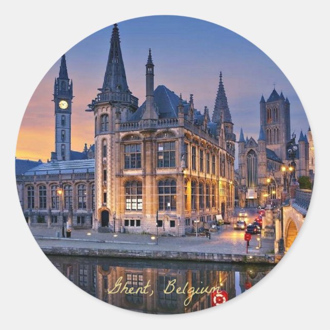 Ghent, Belgium setting sun Classic Round Sticker (Front)