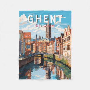 Ghent Belgium Travel Art Vintage Fleece Blanket