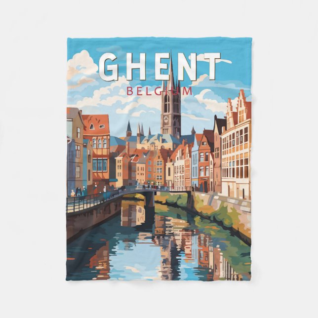 Ghent Belgium Travel Art Vintage Fleece Blanket (Front)