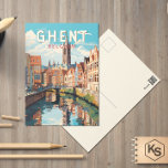 Ghent Belgium Travel Art Vintage Postcard<br><div class="desc">Ghent retro vector travel design. Ghent is well known for its large public squares and marketplaces,  chief among which is the Vrijdagmarkt (“Friday Market”),  the centre of the life of the mediaeval city.</div>