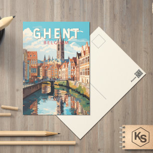 Ghent Belgium Travel Art Vintage Postcard