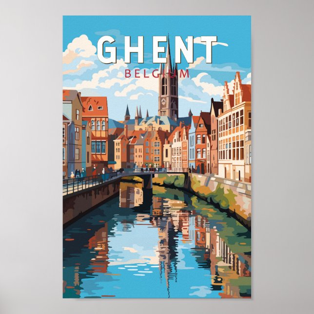 Ghent Belgium Travel Art Vintage Poster (Front)