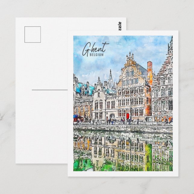Ghent Belgium Travel Place Watercolor Postcard (Front/Back)