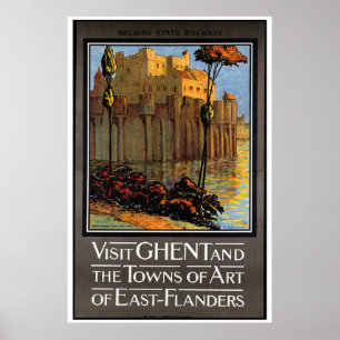 Ghent, Belgium, Vintage Travel Poster