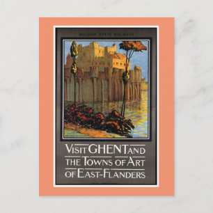 Ghent, Belgium, Vintage Travel Poster Postcard