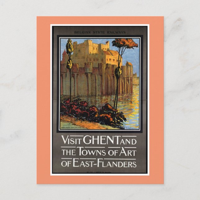 Ghent, Belgium, Vintage Travel Poster Postcard (Front)