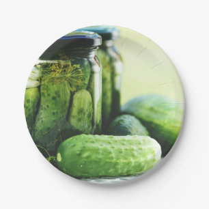 Gherkins Food Pickles Dill Cucumber Green Paper Plate