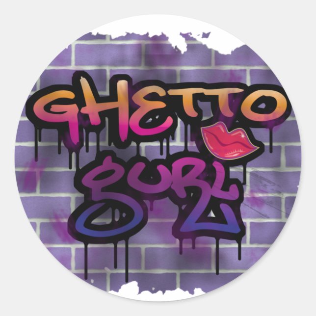 ghetto gurl (girl) graffiti  design  classic round sticker (Front)